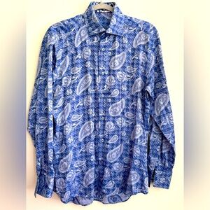 BERTIGO Paisley Long Sleeve Button Front Shirt - Men's Size Small - Blue